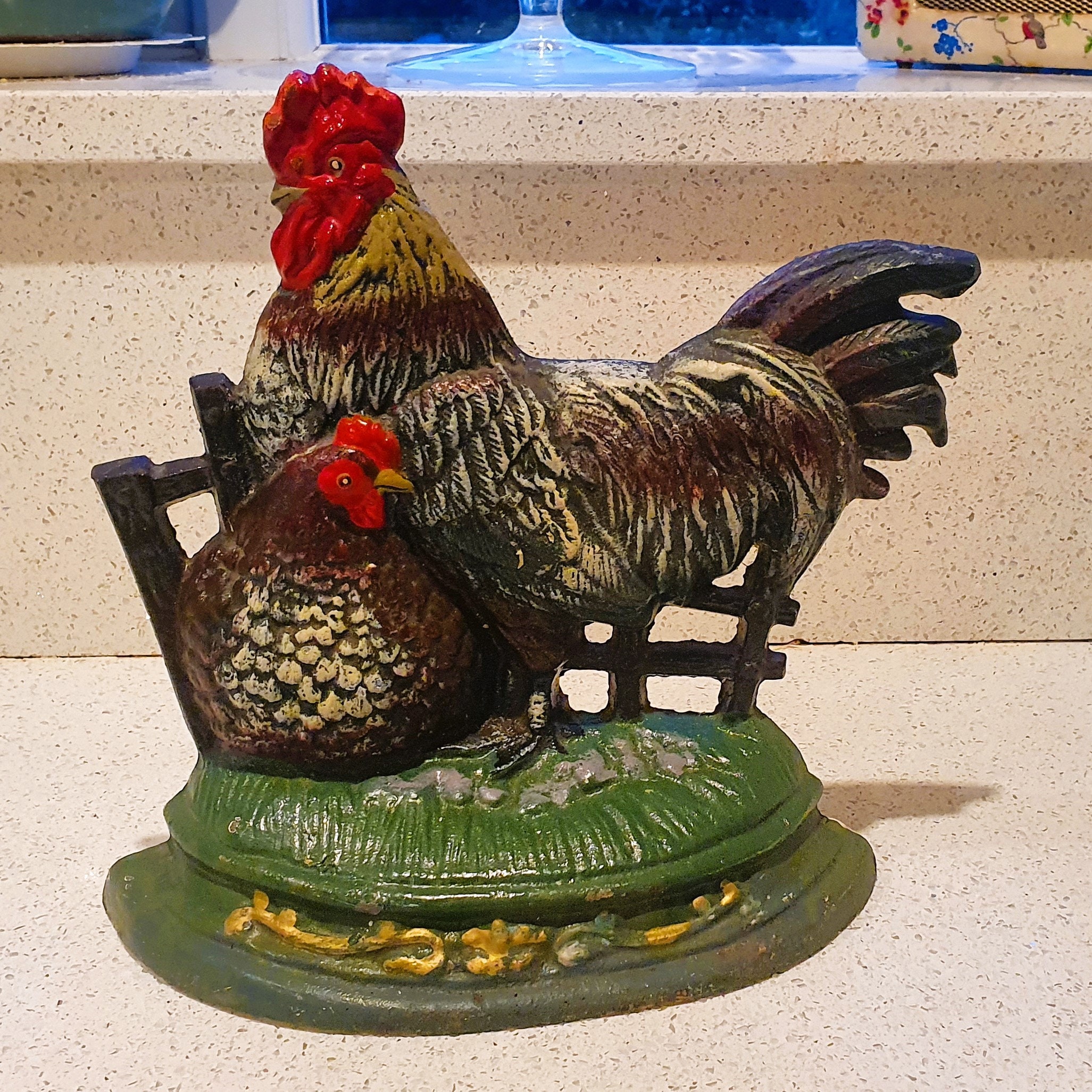 Iron Rooster Door Knocker - 5.5x5 Inch Brown Rustic Door Decor