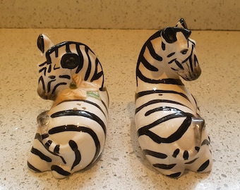 Vintage Zebra Salt and Pepper Shakers, Kitsch, Quirky, Unique, Handmade and hand Decorated,