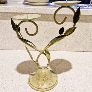 Vintage Italian, painted metal Candelabra, Italian Candlestick, Olives & Vines, 80s, 90s, Italian candelabra, Large Candle holder