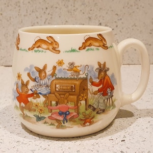 Vintage Bunnykins Mug, Bunnykins Cup, Ceramic, Royal Doulton, Christening, Baby Shower,  Rare