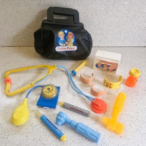 Fisher Price Doctors bag, Fisher Price Dr Bag, Medical Kit, Doctor Gift, Doctor Toy, Doctors Black Bag - Very Good Condition