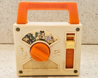 vintage Fisher Price, boîte à musique radio à remonter ; Jouet vintage, années 1970, pique-nique avec ours en peluche