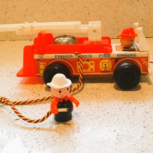 Vintage Fisher Price Fire Engine Toy with Bell and 2 Firemenm Vintage Fisher Price Toys, Fisher Price Fire Engine