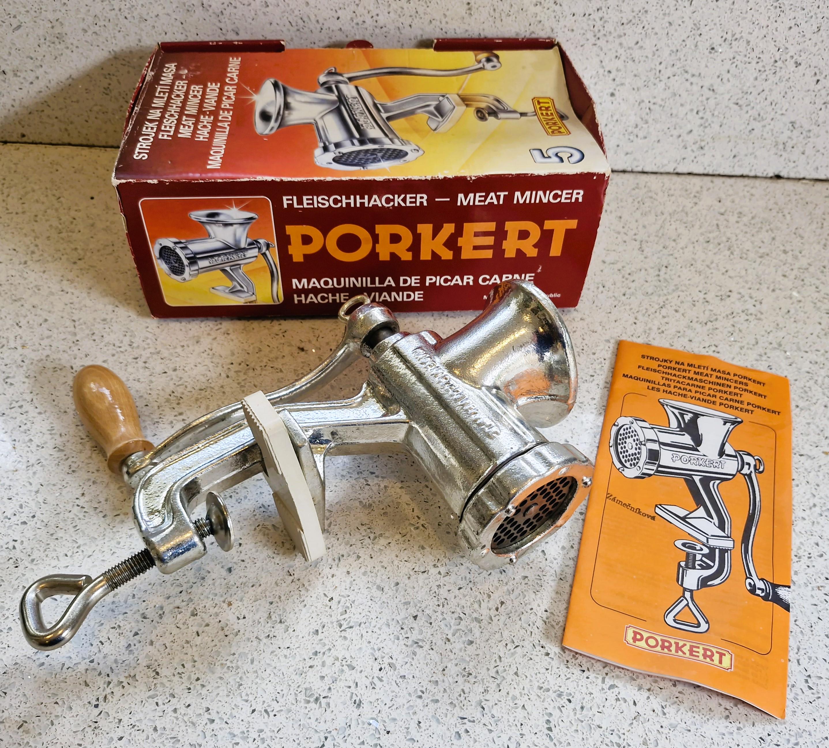 Vintage Porkert Meat Grinder: Table Mounted With Original Box