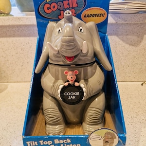 Vintage koekjespot in de vorm van een olifant of muis: met geluid, 25 cm (in doos)