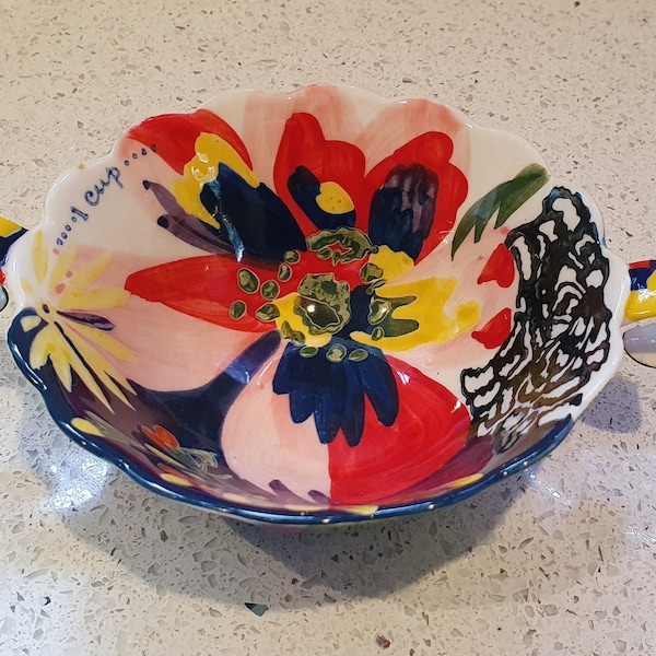 Anthropologie, Hand Painted, Measuring Cup, 1 Cup, 2 handled, Anthropologie Bowl, Immaculate condition