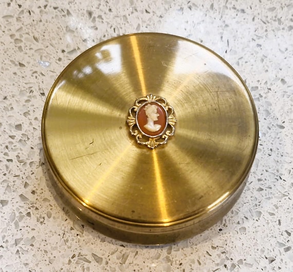 Vintage Brass Trinket Box: Margaret Rose Cameo, Footed Design