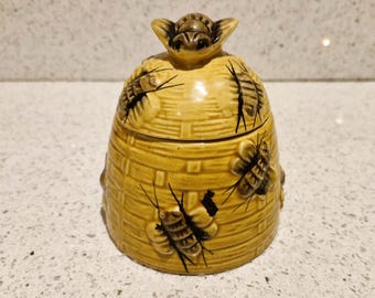 Vintage keramische honingpot met bijen uit het midden van de eeuw
