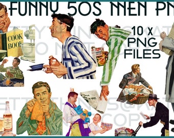 Men, Man, Funny, Vintage, 1950s, Clip Art, 50s art, Transparent  Background, 10 Separate Image files, - INSTANT DOWNLOAD