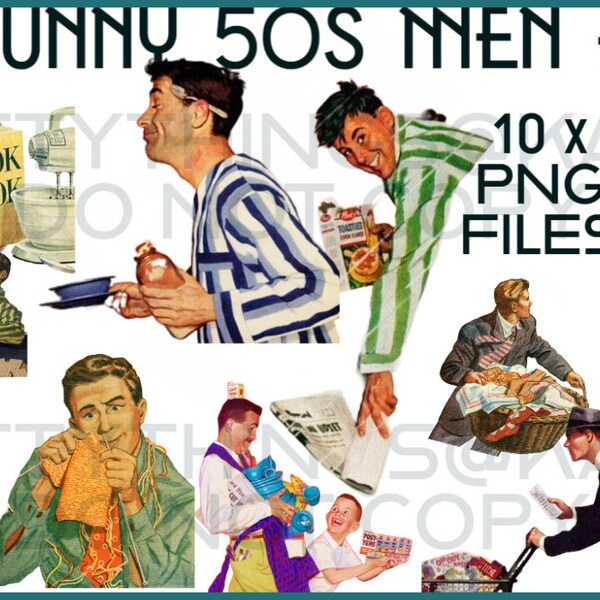 Men, Man, Funny, Vintage, 1950s, Clip Art, 50s art, Transparent  Background, 10 Separate Image files, - INSTANT DOWNLOAD