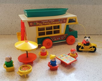 Fischer Preis Vintage Play Family Camper Van, komplett, Original mit Zubehör, SEHR guter Zustand