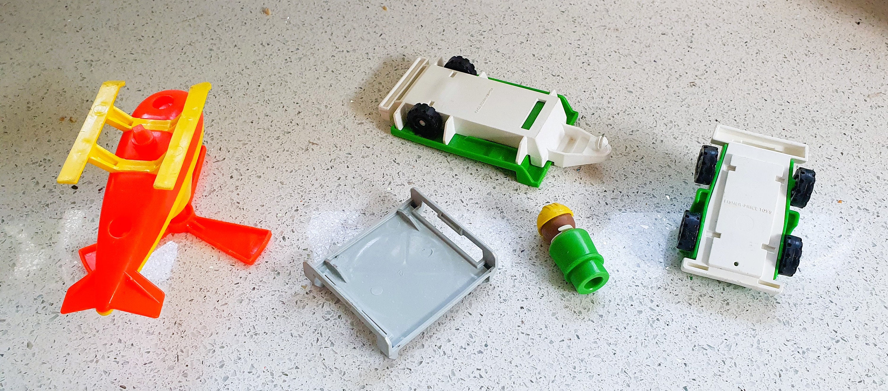 Vintage Fisher Price Little People Helipad Set With Helicopter