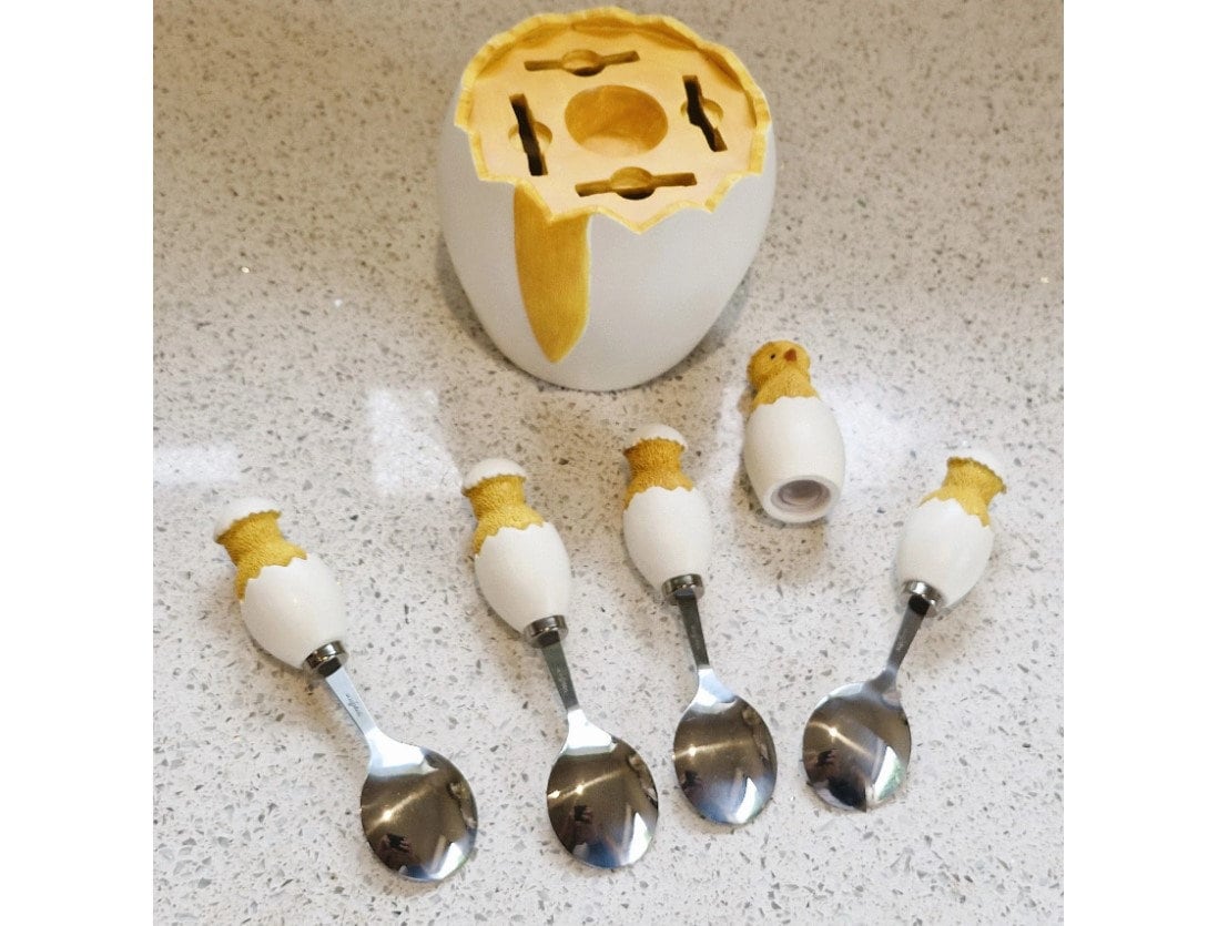 Sagaform Cracked Egg Spoon Set: Vintage Chick Teaspoons & Salt
