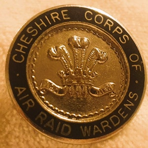 WW2 Air Raid Warden, Pin Badge, Cheshire Corps Air Raid Warden, Pin, Badge, Genuine vintage original item in Excellent condition