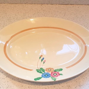 Clarice Cliff, Newport Pottery, Hand Painted, Plate, Clarice Cliff Plate, Nosegay, Large, 12 Inch, 1940&#39;s, Vintage, Signature Back Stamp
