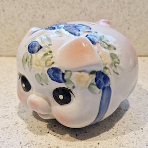 Vintage 60s Ceramic Piggy Bank: Hand-Painted Kitsch Decor