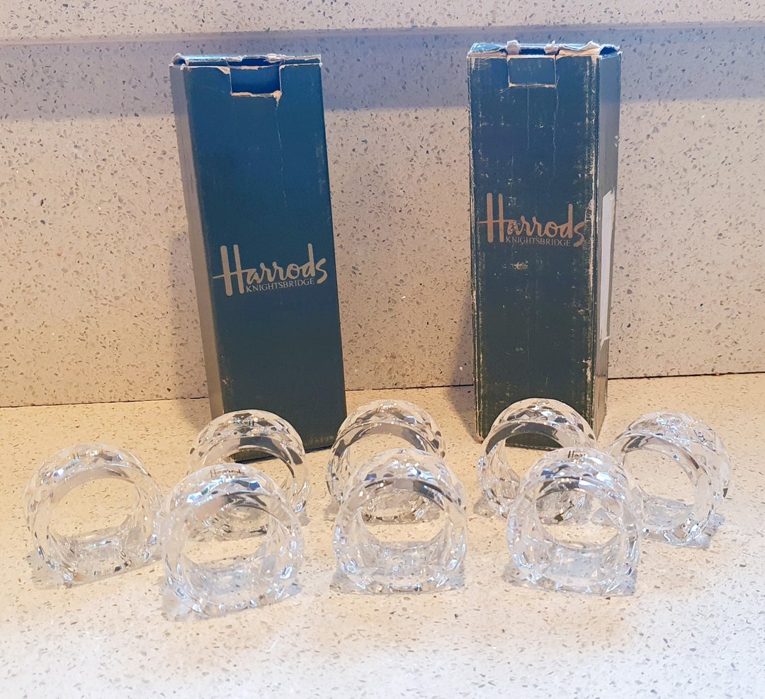 Vintage Harrods Crystal Napkin Rings, Boxed, Original Packaging, Hand