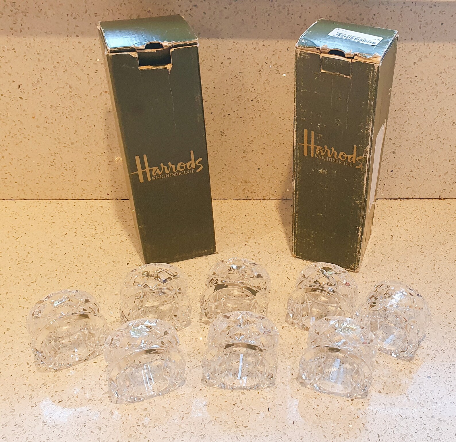 Vintage Harrods Crystal Napkin Rings, Boxed, Original Packaging, Hand