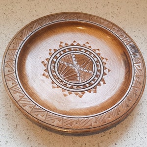 Vintage Carved Wooden Plate, Tooled, Wood, Plate, Boho decor,