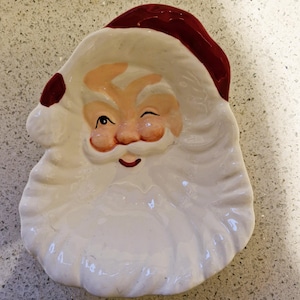Vintage Santa Cookie Plate, Santa Spoon rest, Santa Plate, Vintage, Santa Face, Plate, Dish, Quirky, Winking Santa, father Christmas
