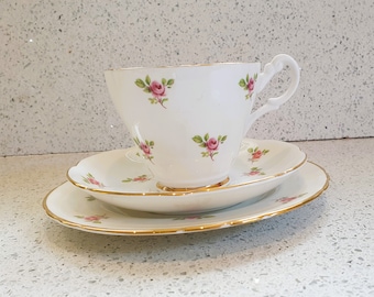 Vintage Denbro Tea Cup Trio: English Chintz Floral Set