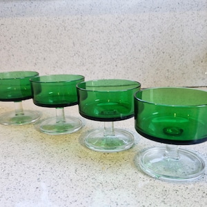 Vintage, MCM, Green, Luminarc, Ice Cream, Coupe, Glass, Bowls, Dessert, Cups, Glasses, set of 4