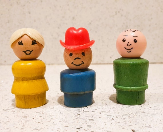 WOODEN Fisher Price Little People Vintage Fisher Price Toys Little People Wooden People Grandma Granny Cowboy Dad Etsy Canada