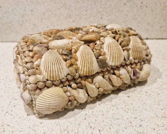 Vintage Shell Covered Jewelry Box: Large 90s Sea … - image 1