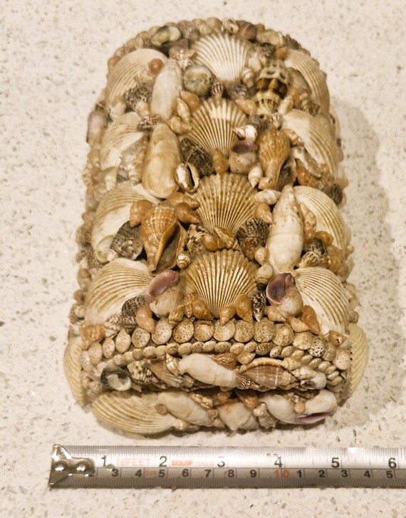 Vintage Shell Covered Jewelry Box: Large 90s Sea … - image 6