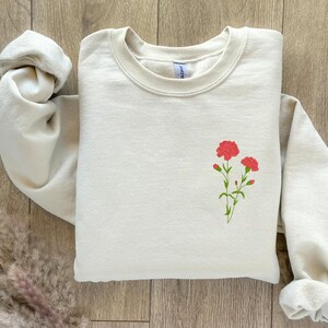 Birth Flowers Custom Embroidered Sweater, Birth Month Flowers Embroidered Sweater