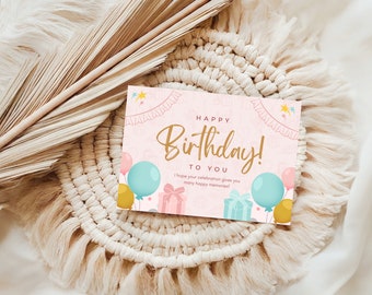 Pink Minimalist Happy Birthday Card, Simple Design, Greeting Card, Special Day Card, Celebration Card, Pink Card