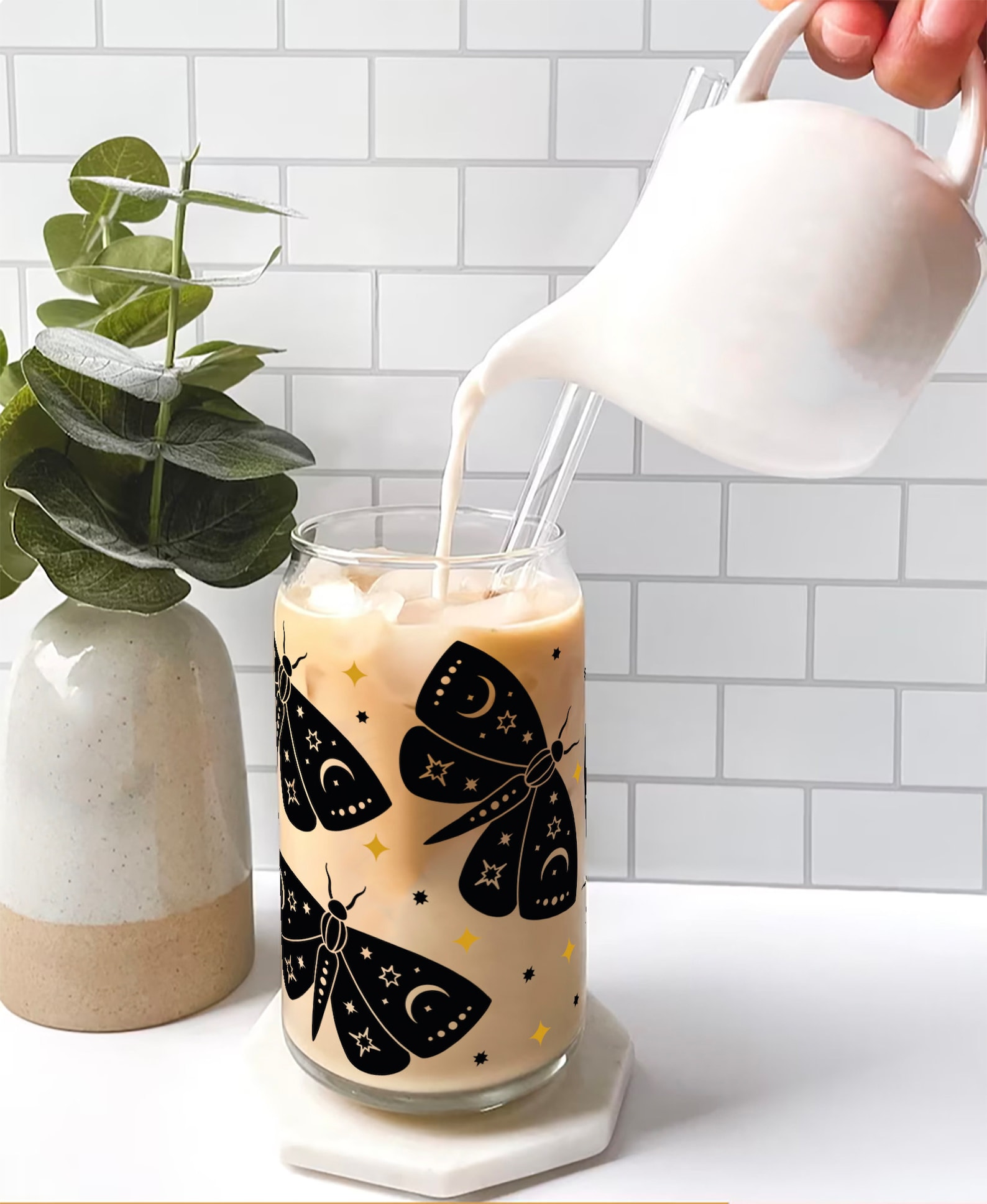 Black Butterfly Glass Iced Tea Cup