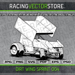 Dirt track winged sprint car race car highly detailed image in .svg .ai .eps .pdf .png .jpg .psd