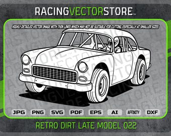 Dirt late model street stock vintage 1950's race car highly detailed clip art image in .svg .ai .eps .pdf .png .jpg .dxf .affinity