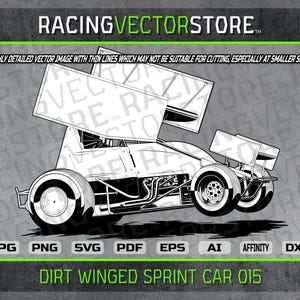 Dirt winged sprint race car highly detailed vector image in .svg .eps .pdf .png .jpg .ai .dxf .affinity
