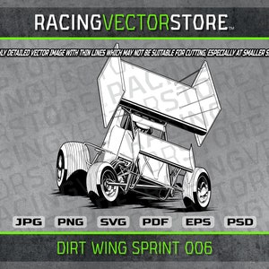 Dirt track winged sprint car race car highly detailed image in .svg .ai .eps .pdf .png .jpg .psd