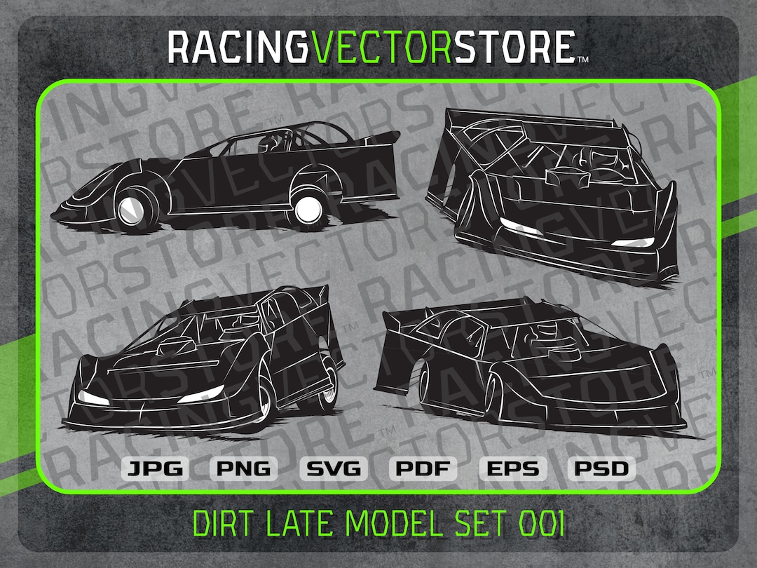 Late Model Dirt Race Car Vector Clipart Images in .svg. Eps. .pdf .jpg