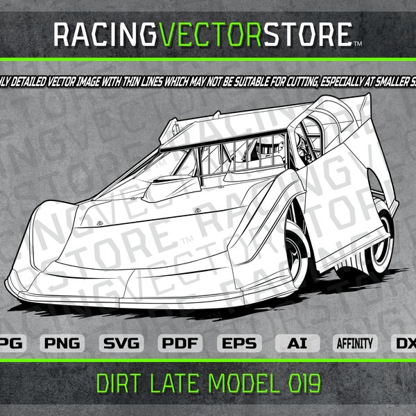 Dirt late model race car highly detailed image in .svg .ai .eps .pdf .png .jpg .dxf .affinity