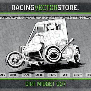 Dirt midget race car highly detailed vector image in .svg .eps .pdf .png .jpg .ai .dxf .affinity