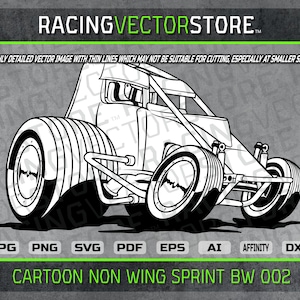 Cartoon dirt non winged sprint race car highly detailed vector image in .svg .ai .pdf .eps .png .jpg .dxf .affinity