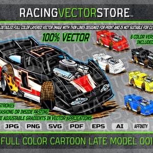 Cartoon Dirt Late Model Model Rennwagen detailreiches FULL COLOR Clip Art Vektor Bild in .svg .ai .pdf .eps .png .jpg .affinity