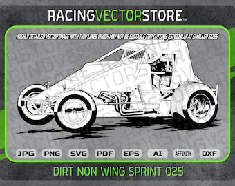 Dirt non wing sprint race car highly detailed vector image in .svg .eps .pdf .png .jpg .ai .dxf .affinity