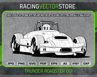Thunder roadster race car highly detailed vector image in .svg .pdf .eps .png .jpg .ai .dxf & affinity