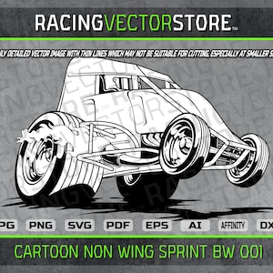 Cartoon dirt non winged sprint race car highly detailed vector image in .svg .ai .pdf .eps .png .jpg .dxf .affinity
