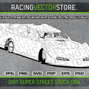 Dirt super stock street stock / sportsman race car highly detailed vector image in .svg .eps .pdf .png .jpg .psd & affinity