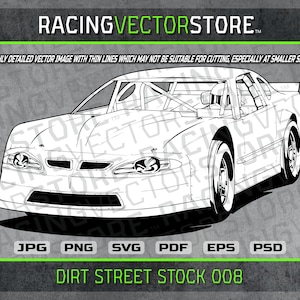 Dirt track street stock race car highly detailed vector image in .svg .eps .pdf .png .jpg .psd & affinity