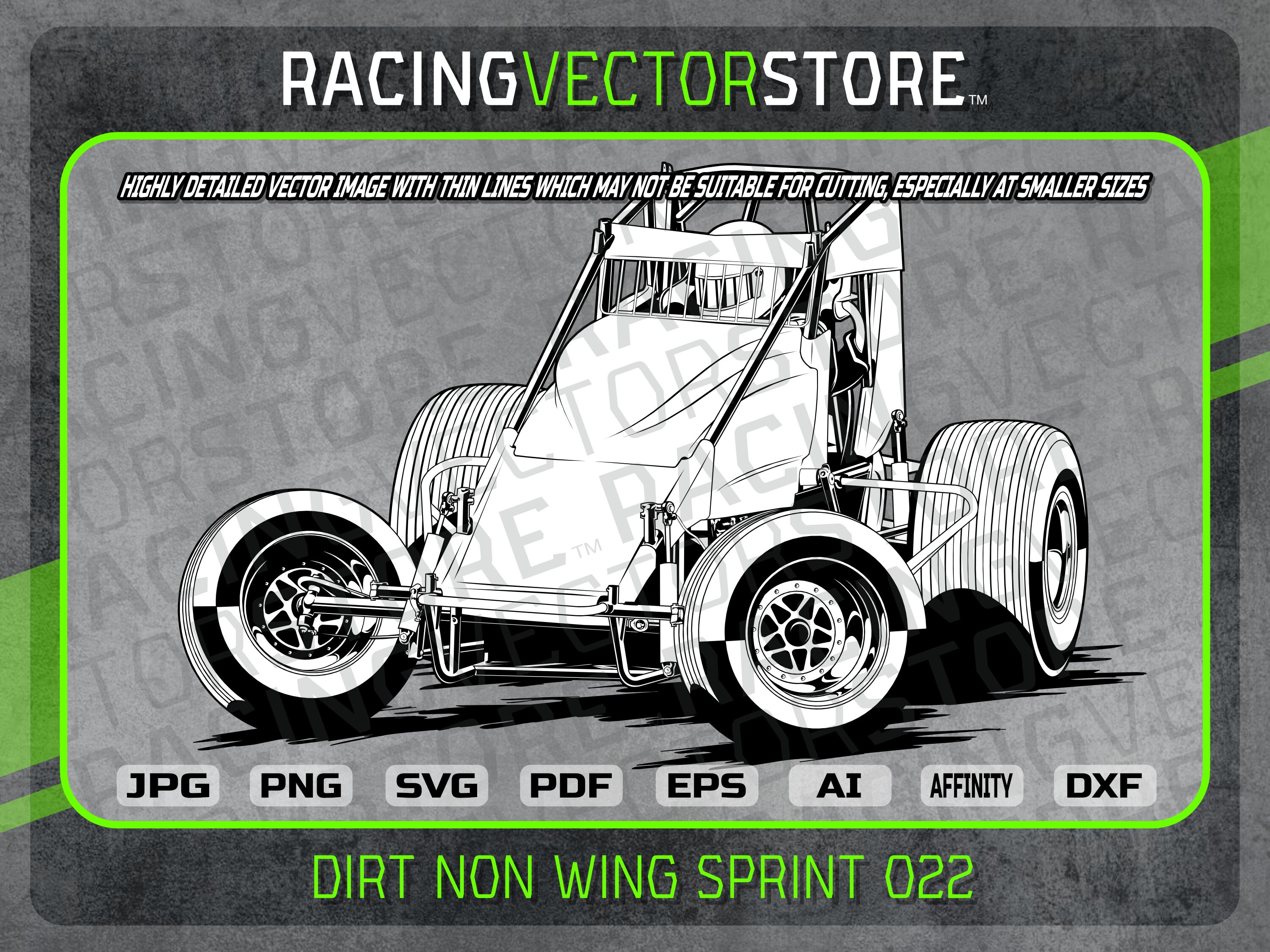 Dirt non wing sprint race car highly detailed vector image in .svg .eps .pdf .png .jpg .ai .dxf .affinity