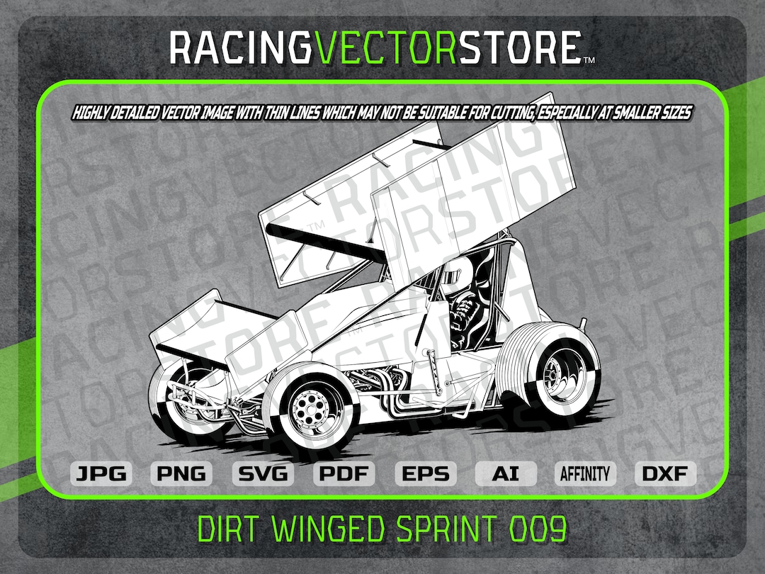 Dirt Winged Sprint Race Car Highly Detailed Vector Image in .svg .eps ...