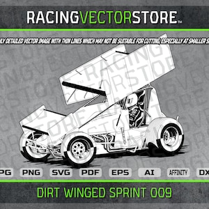Dirt winged sprint race car highly detailed vector image in .svg .eps .pdf .png .jpg .ai .dxf .affinity