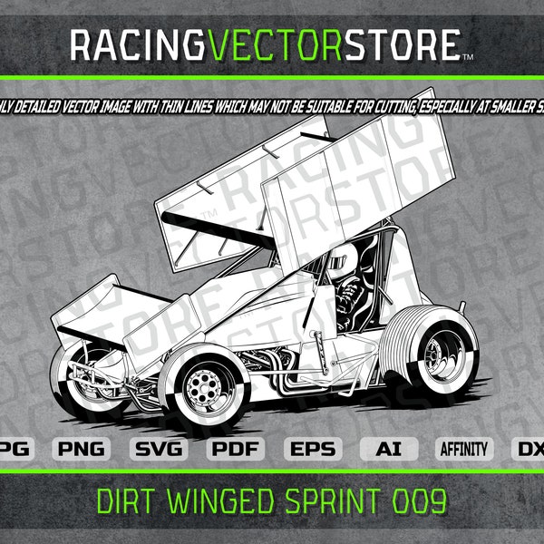 Dirt winged sprint race car highly detailed vector image in .svg .eps .pdf .png .jpg .ai .dxf .affinity